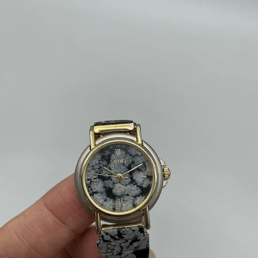 Vintage Shiwi Womens Watch 25mm Black Dial Two Tone Expansion Bracelet Quartz